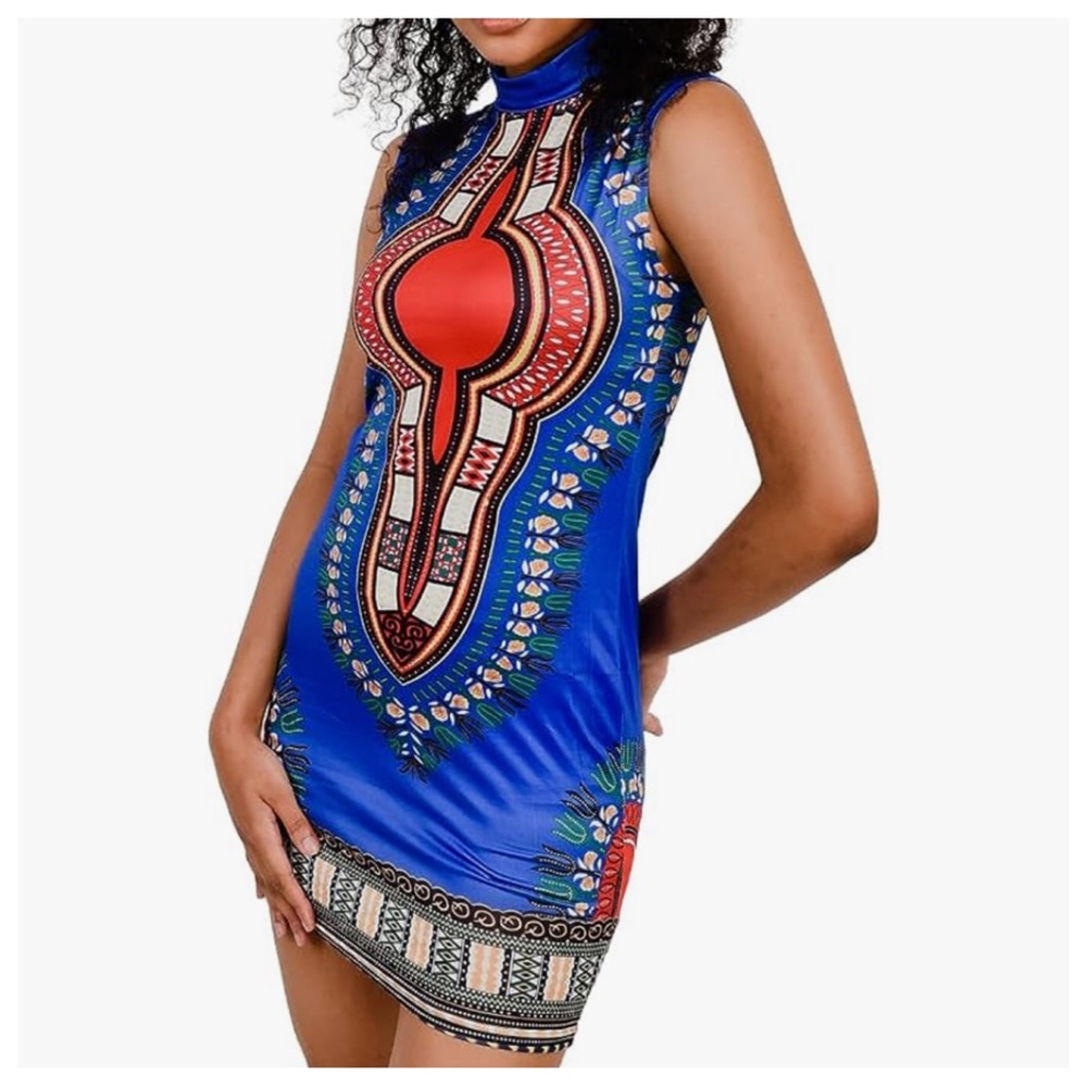 NWT Women’s African Attire Bohemian Dashiki Tribal Vintage Ethnic Midi Dress - Picture 3 of 6